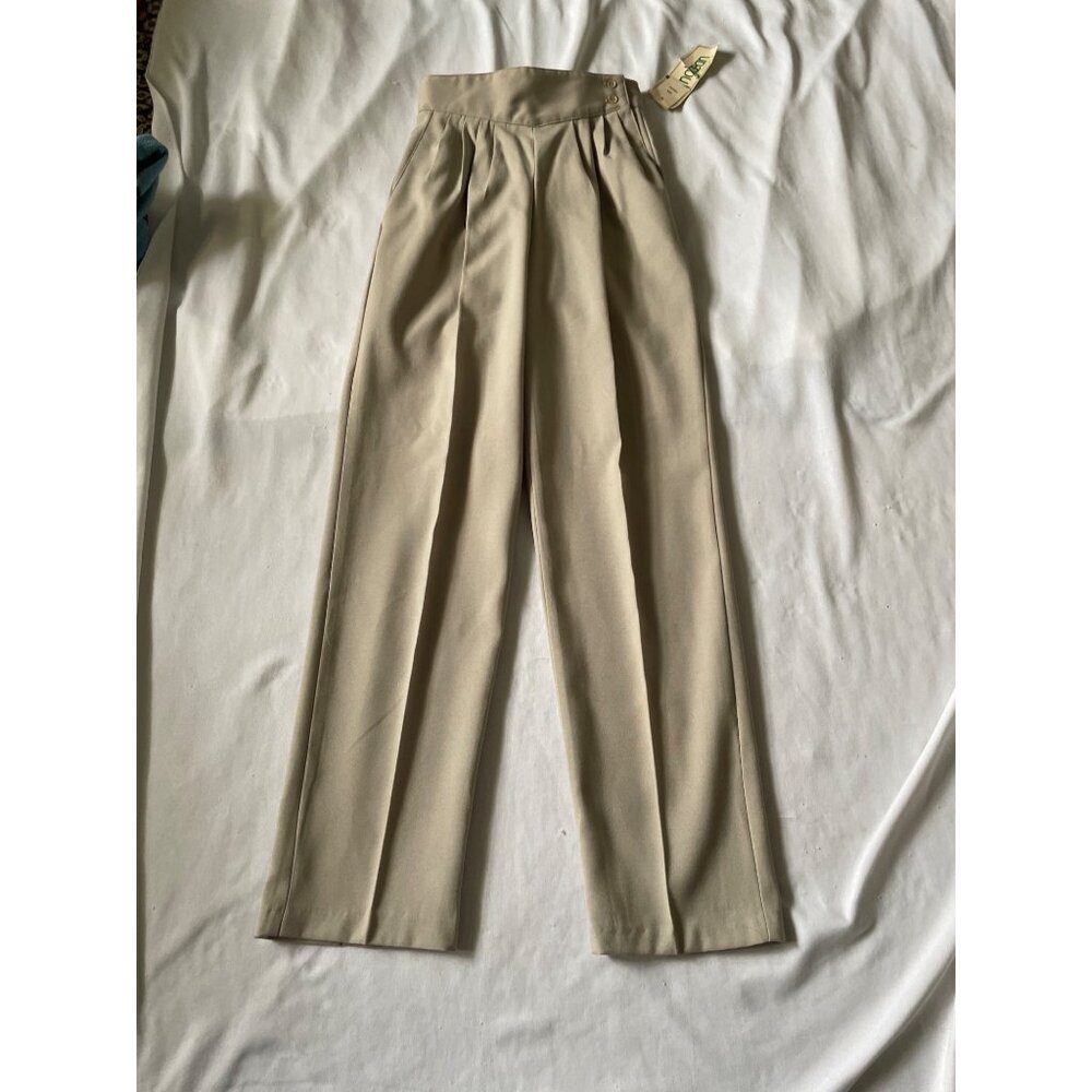 Vintage Stringbean Womens Pleated High-Waisted Tan Trousers